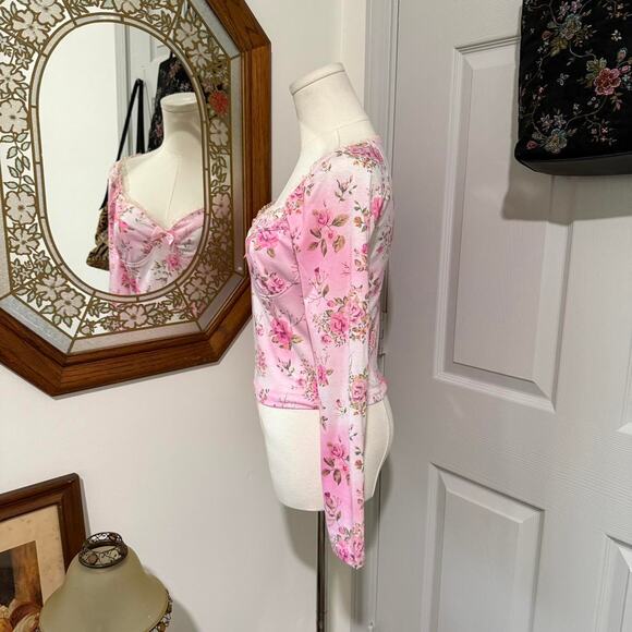 Dolls Kill Sugar Thrillz Pink & White Romantic Floral Sweetheart Coquette Top S - Picture 3 of 7